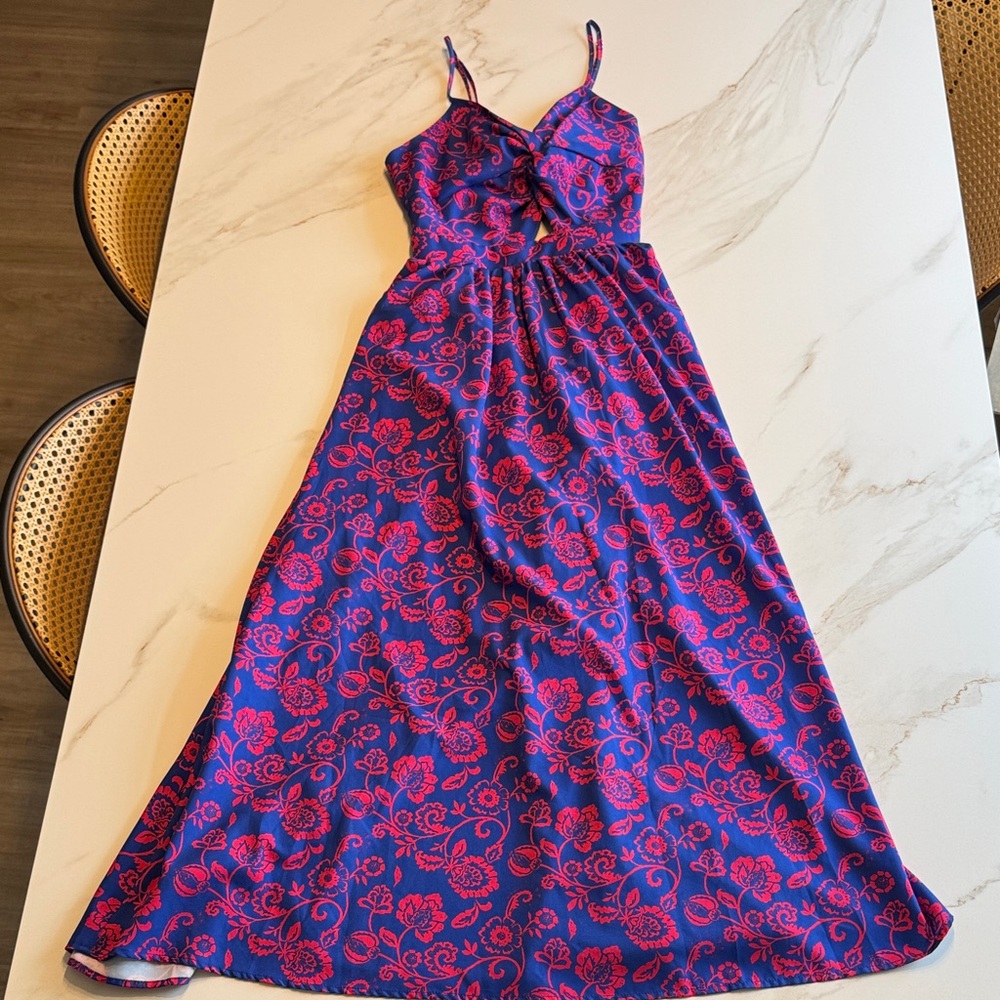 Floral Blue and Pink Maxi Dress